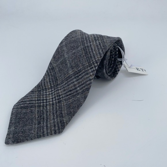 Eton Tie Mens One‎ Size Gray Plaid Wool Classic Fit Luxury Necktie Italy Made